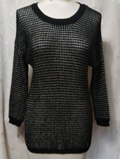 New APT. 9  Size Small Open Knit Metallic Sweater Black/Silver 44