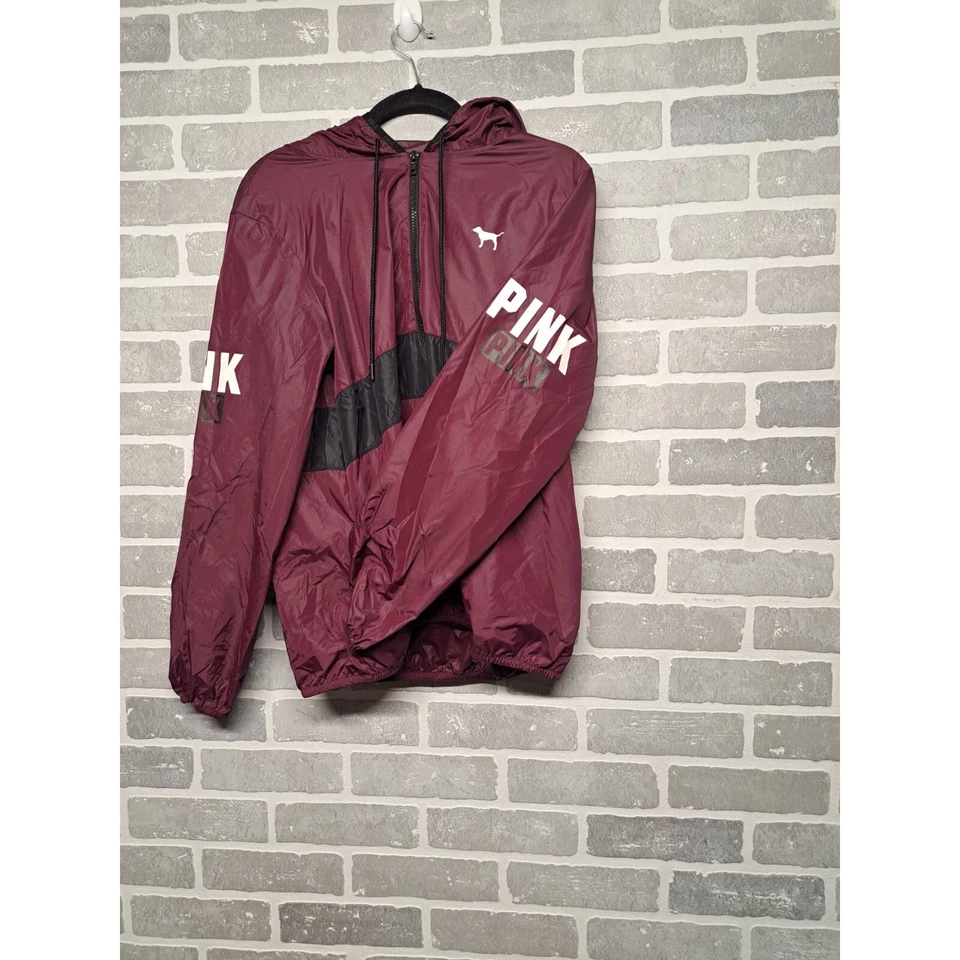 Sudadera con capucha cortavientos rosa Victoria Secret Borgoña para mujer talla XSMALL Foto 4 de 4