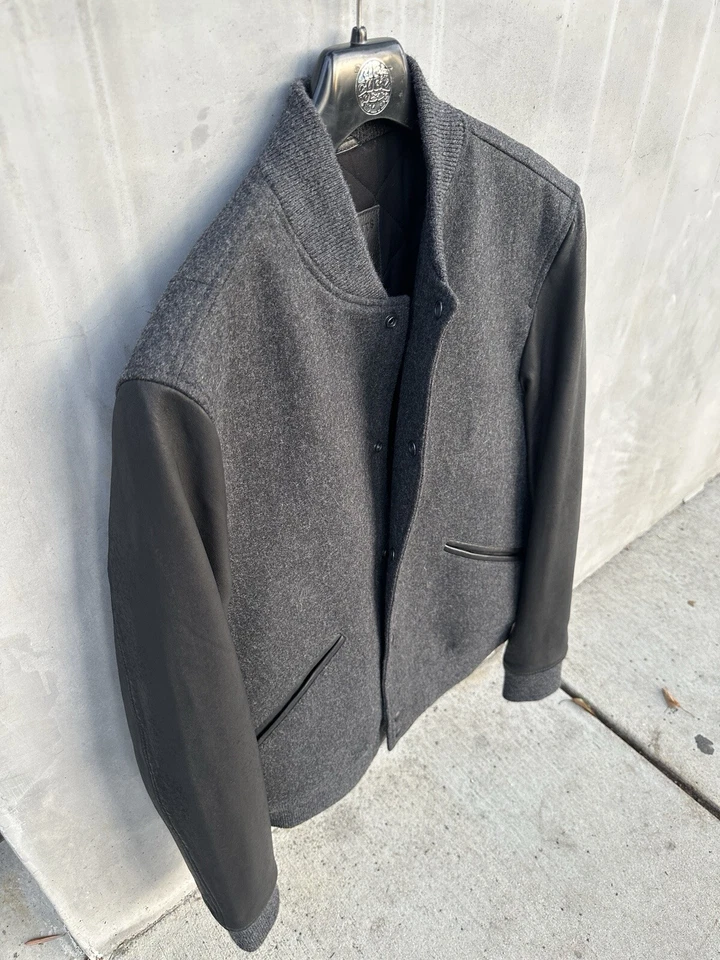 Men’s All Saints Marley Leather Wool Bomber Jacket M - Image 3 of 4