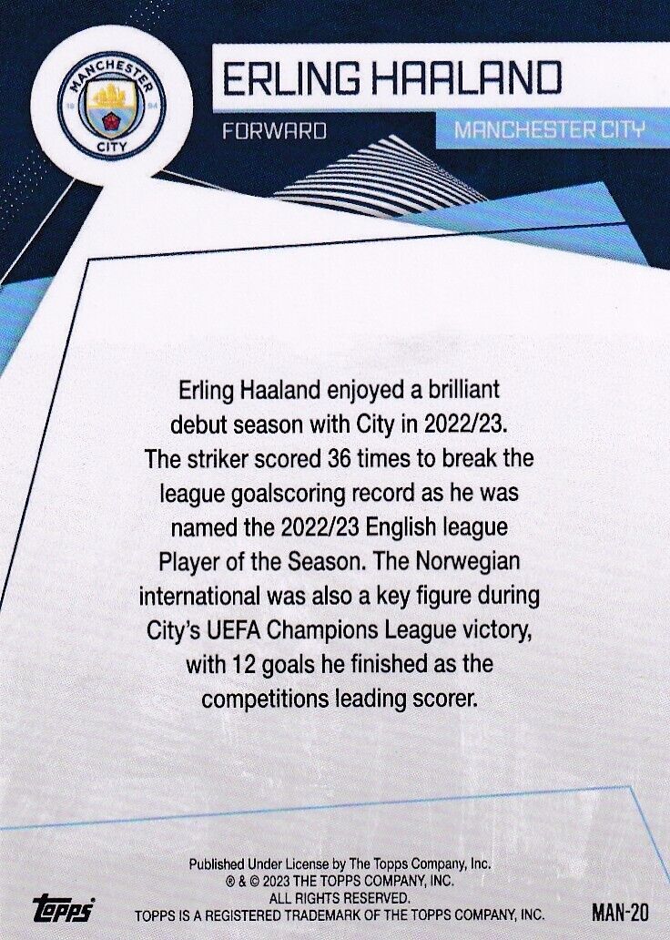 Topps Manchester City 23/24 Fan Set 2023/2024 MAN 20 Erling Topps Manchester City 23/24 Fan Set 2023/2024 MAN 20 Erling