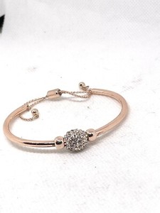 Authentic Rose Gold Plated Cuff Bracelet W/ Slide Chain & Pave Crystal Ball Focal