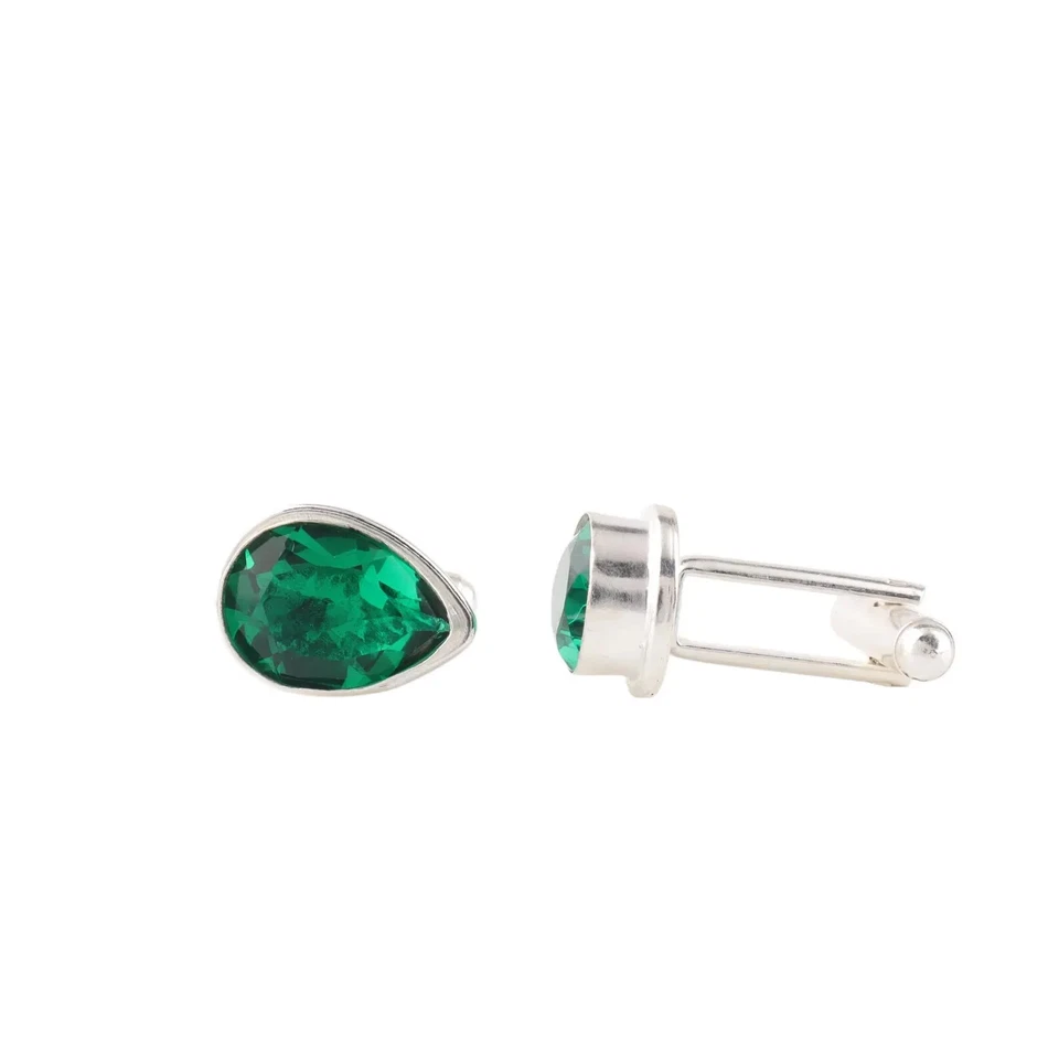 Lab Created Emerald Men's Wedding Solitaire Drop Cufflink 14K White Gold Plated - Image 3 of 4