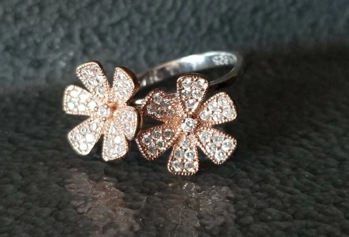 QVC 18k Rose Gold vermeil Sterling silver 925 Flower Daisy pave