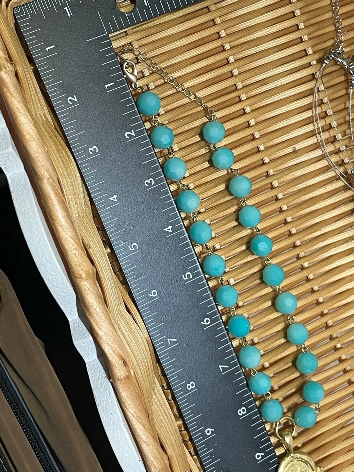 VINTAGE AQUA BLUE GLASS CRYSTAL ROSARY BEADED W/ GOLD… Gem