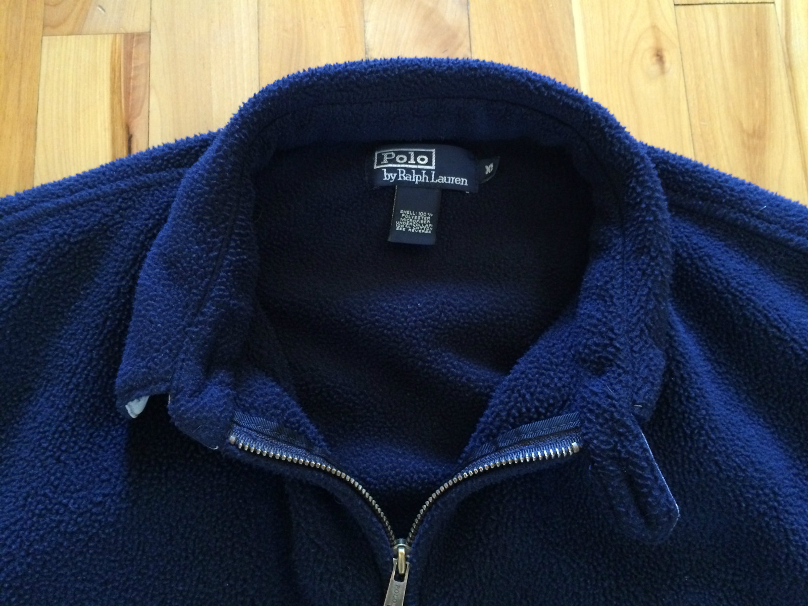 Vintage Men's XL POLO by Ralph Lauren Fleece Jacket Coat Navy w Green Pony
