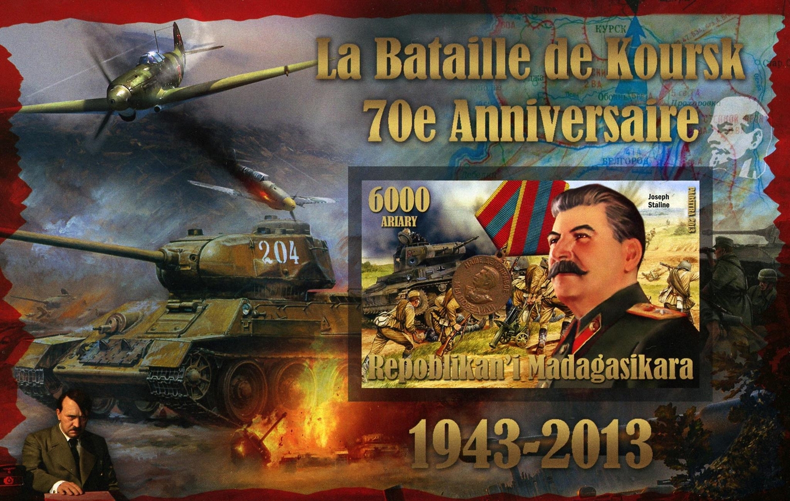 Madagaskar Kursk Battle Staline Hitler Imperforated Souvenir Sheet Mint NH