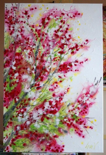 PINK CHERRY SAKURA Blossom White Abstract Original Painting Modern Canvas - Picture 4 of 11