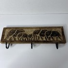 Rack Hat Coat Hooks Wooden African Elephants hand carved Plaque Wrought Iron 15" — photo 2