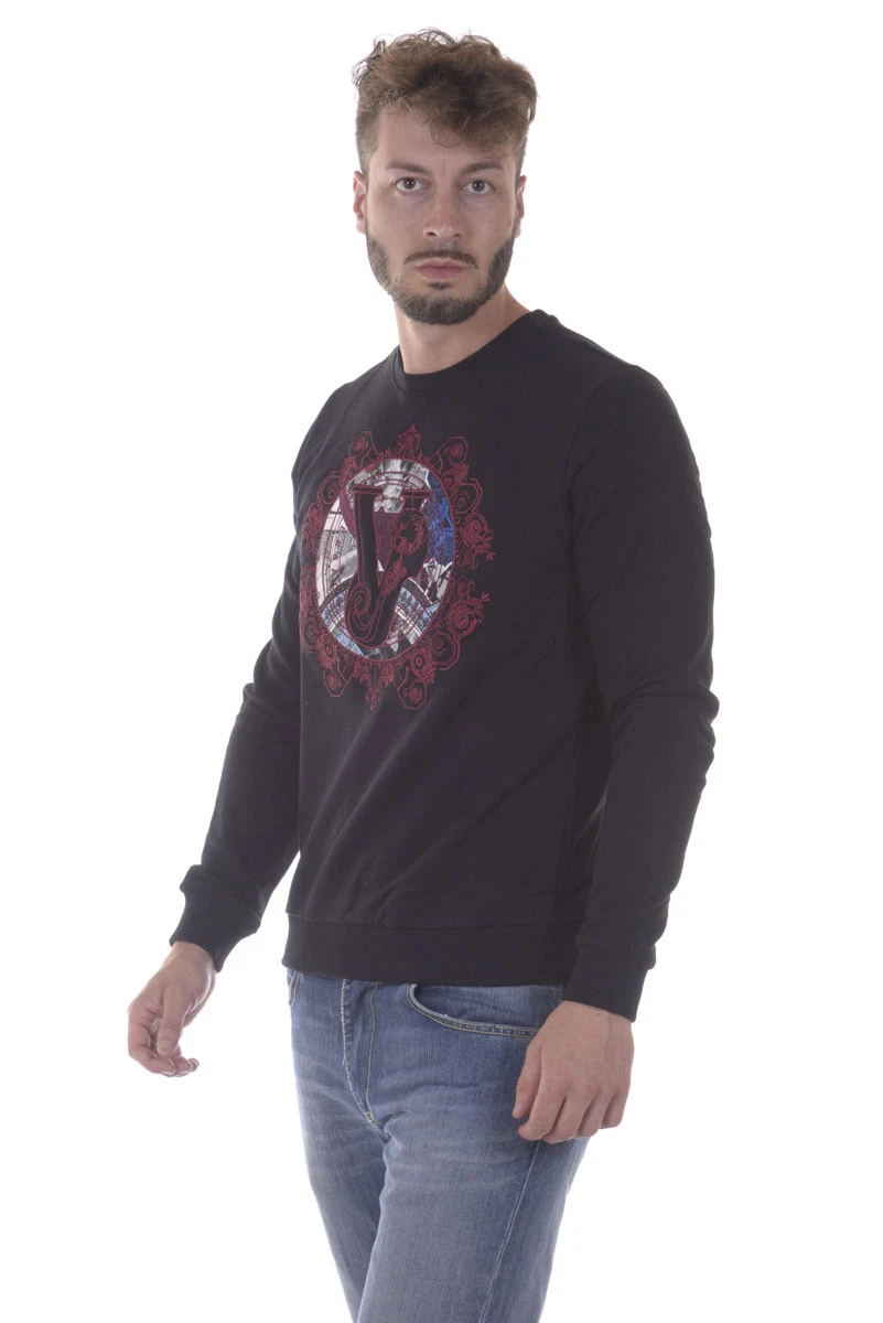 Felpa Versace Jeans Sweatshirt Hoodie SLIM Cotone Uomo Nero B7GPA7FF 899