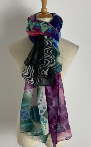 Desigual Large Scarf Shawl Wrap Sarong Pink Blue Purple Floral Art - Picture 7 of 17