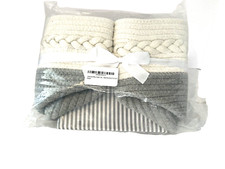 NWT. Kiddy Care Woven Diaper Caddy Basket/Dividers, Large Gray/White