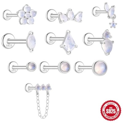 Moonstone Nap Earrings Helix Conch Tragus Ear Climber Flat Back Silver Earrings