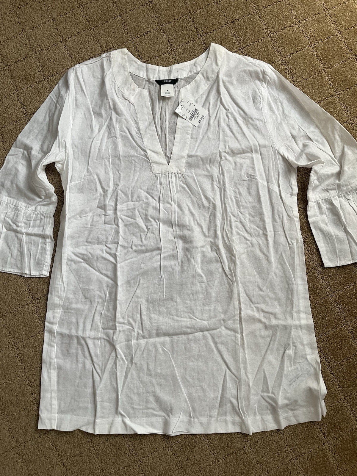 J Crew White Cotton  Top Ruffled Bell Sleeves NWT size M