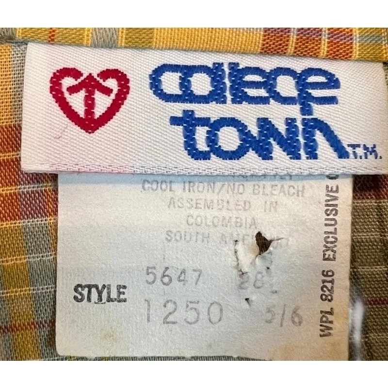 Vintage Plaid Button Up Blouse Shirt Top Retro 70s 80s Neutral - Image 2 of 4