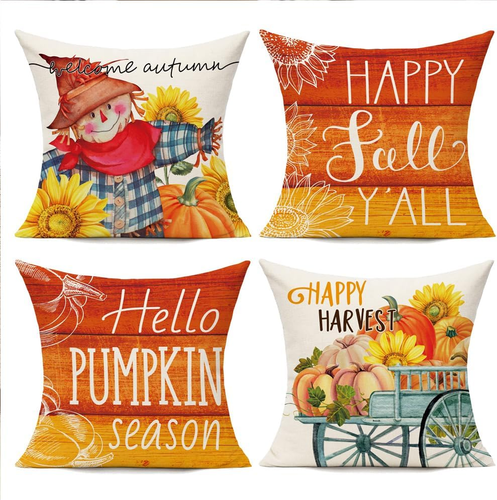 Halloween Throw Pillow Covers 18X18 Set of 4 Fall Pumpkin Outdoor Farmhouse Than - Picture 9 of 12