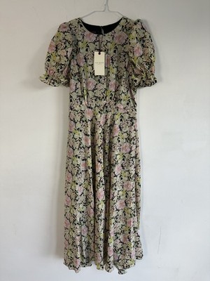 TED BAKER TEE KLEID NEU Altheea 10 12 Grün Rose Rosa Blumen Boho Midi Puff