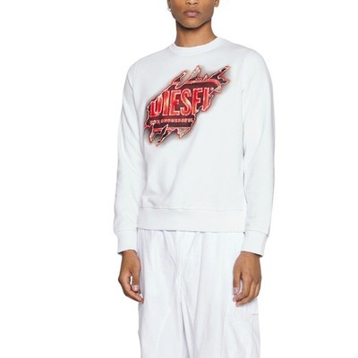 DIESEL S Ginn E9 Felpa Herren Sweatshirt Pullover Pulli Rundhals hellweiß