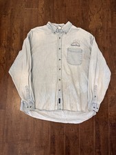 Port  Company Men  s 2XL Distressed Light Wash Denim Button Up