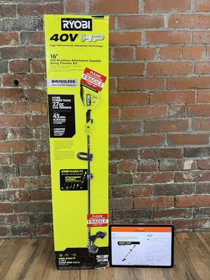 #ad NEW RYOBI 40V Brushless 16quot; Carbon Fiber Attach Ready String Trimmer TOOL ONLY $69.99