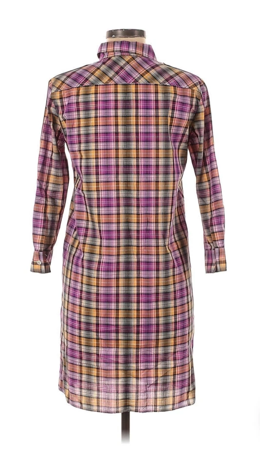 Theory Anthropologie Women's 100% Cotton Purple Plaid Shirt Dress Size 8  - Image 2 of 4