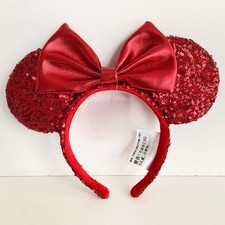 Disney- Parks Redd Pirate Red Sequin Minnie Ears Bow Mickey Mouse Headband NWT