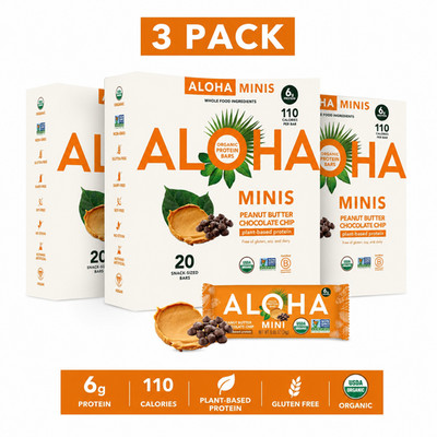 ALOHA Organic Protein Bar Minis Peanut Butter Chocolate Chip 20ct - 3 Pack Lot