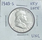 1949 s franklin half dollar Key Date Uncirculated Full Bell Lines