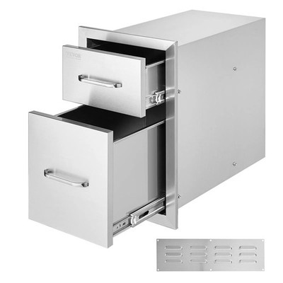 Outdoor Kitchen Drawers 13'' W x 20.4'' H x 20.8'' D, Flush Mount Double BBQ Acces