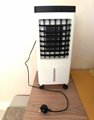 Portable Evaporative Air Cooler Water Cooling 3 Speed 4hr Timer Wheels White