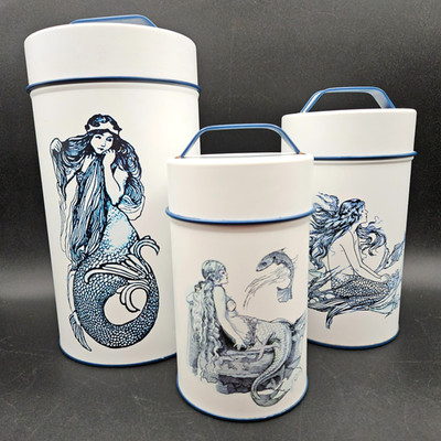 Mermaid Storage Containers Canisters Metal Beach Kitchen Ohio Wholesale Set of 3