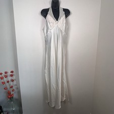 Vintage ETIENNE Liquid SATIN Full Dress SLIP Chemise GOWN Floral Lace L 38-40
