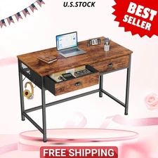 40" Small Computer Desk with 3 Fabric Drawers, Rustic Brown Office & Study Table