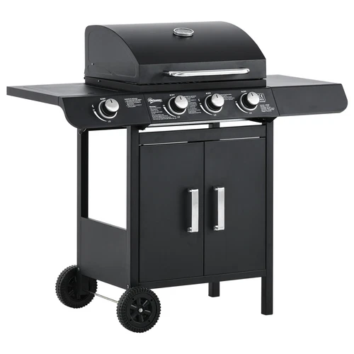 Outsunny Barbecue a Gas con Coperchio e Termometro, Fornello Laterale e 2 Ruote - Foto 1 di 10