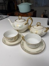 Antique Haviland Limoges France Art Nouveau Tea Set Gold Bamboo Handles Ivy