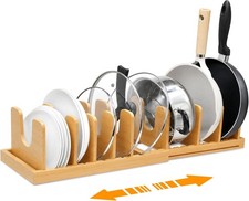 Bamboo Expandable Pot Lid Organizer, Pot and Pan Organizer Drawer Organizer for