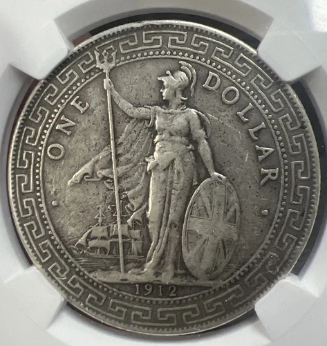 G.Britain 1 dollar 1912 B, NGC VF Detail Cleaned,British Trade Dollar" silver
