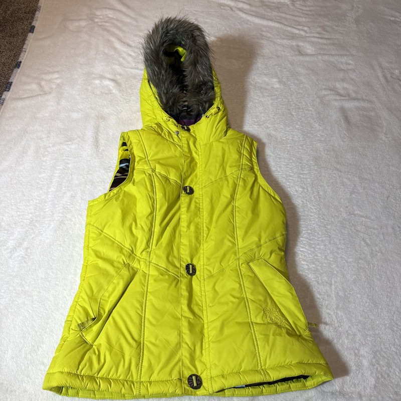 Burton Women’s Dryride Hooded Snowboard Puffer Vest Neon Lime Yellow S (2157)