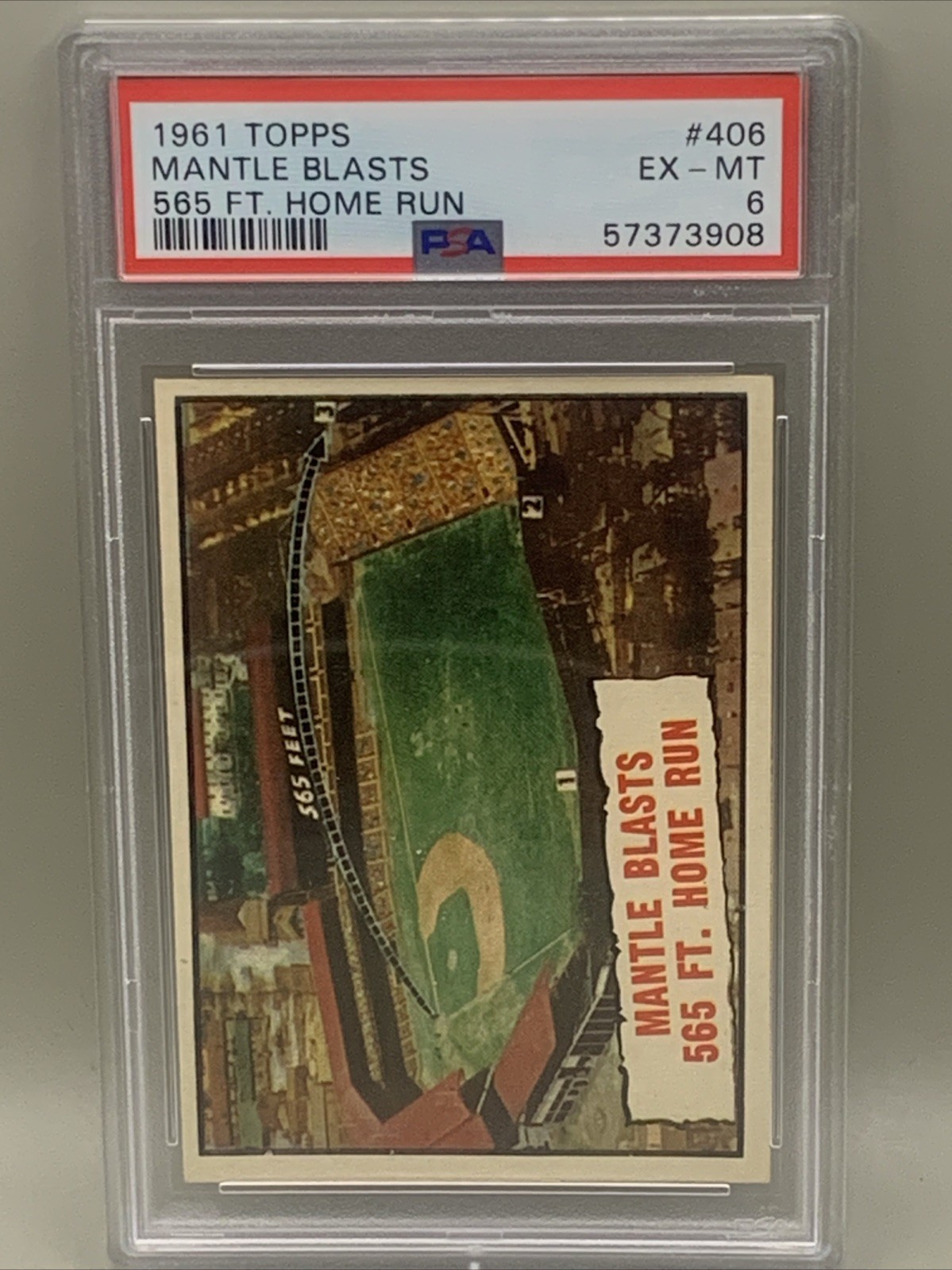 1961 Topps Baseball Thrills Mickey Mantle #406 PSA Graded 6 EX-MT Good Centering view 2