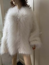 Seltene flauschige Mohair Strickjacke Pullover Pulli Handarbeit handgestrickt Unisex Ecru