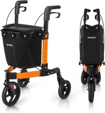 3-Wheel Rollator Walker Foldable, All Terrain 8  Wheels w/Large Storage Bag/Tray