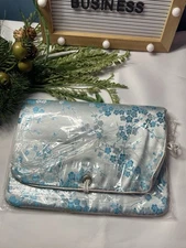 Vintage MELE Blue Floral Brocade Jewelry Travel Case Hong Kong