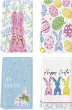 Yellow Stripe Polka Dots Rabbit Bunny Easter Kitchen Towels Dish Towels, 18X26 I
