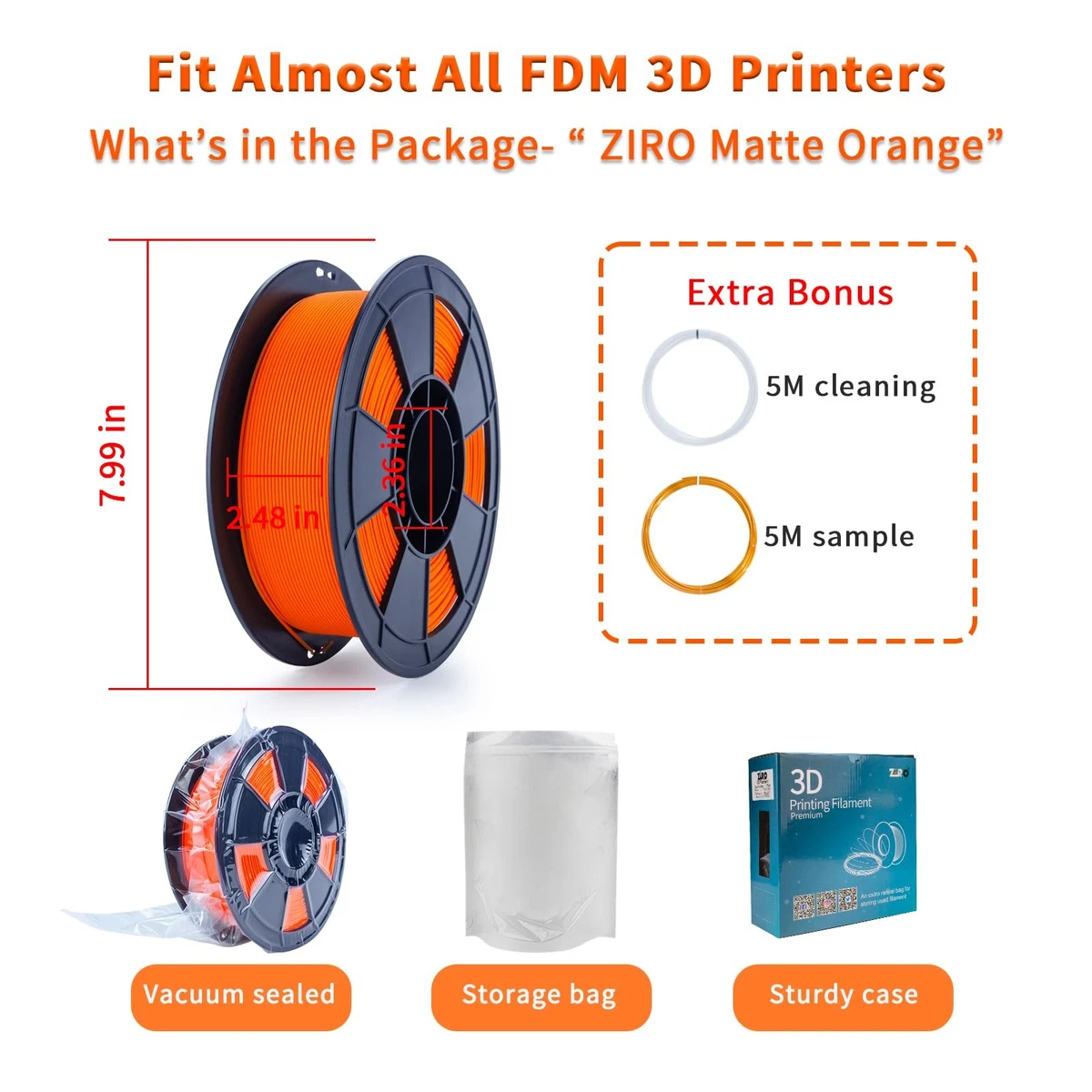 Filament PLA Mat 1.75mm pour Imprimante 3D 1 kg Orange Acide Polylactique