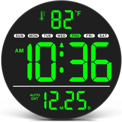 LED Digital Wall Clock Large Display Temp Date Day Auto DST Brightness