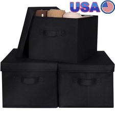 Collapsible Fabric Storage Bin W/ Lid Home Organization  Dust Proofing New