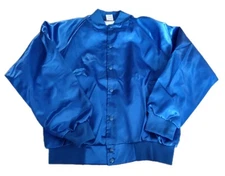 Vintage Auburn Sportswear Satin Jacket Royal Blue Shiny Blank USA Snap Men’s XL