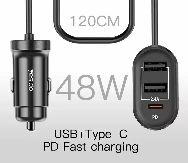 3 USB & 1 PD Type-C Car Charger 48W Fast Charge Adapter iPhone 14 13 12 Pro Max - Image 2 of 4