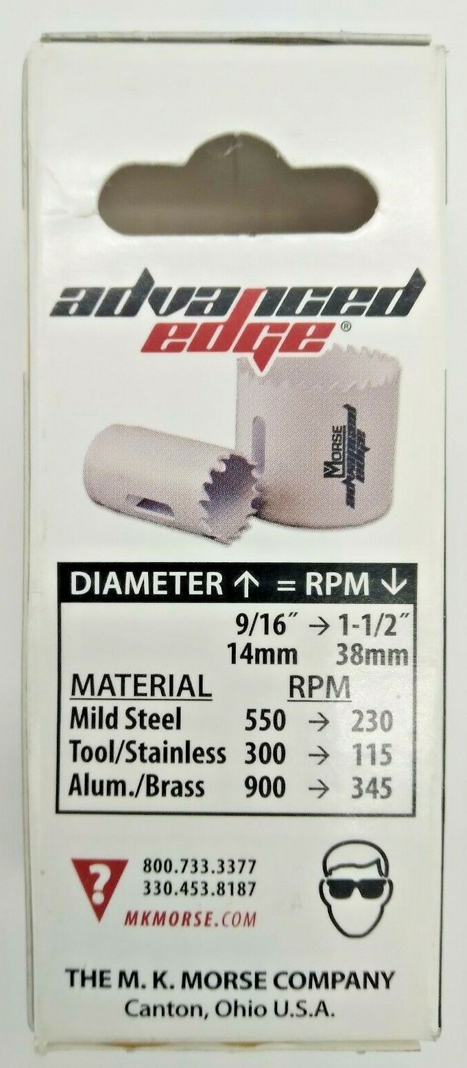 M.K. Morse MK12, 3/4 in.(19mm) Advanced Edge Hole Saw 1/2-20 Arbor Size NEW 