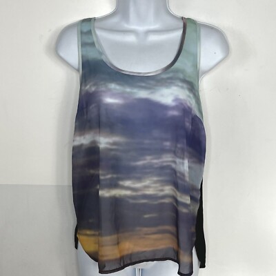 Divided By H&M Tank Top Sz 4 Sheer Purple Blue Moody Landscape Modern Chic