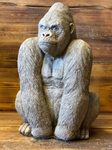 STEINGARTEN GROßE SILBERRÜCKEN GORILLA AFFE SCHIMPANSE AFFE STATUE GESCHENK ORNAMENT - Bild 2 von 5